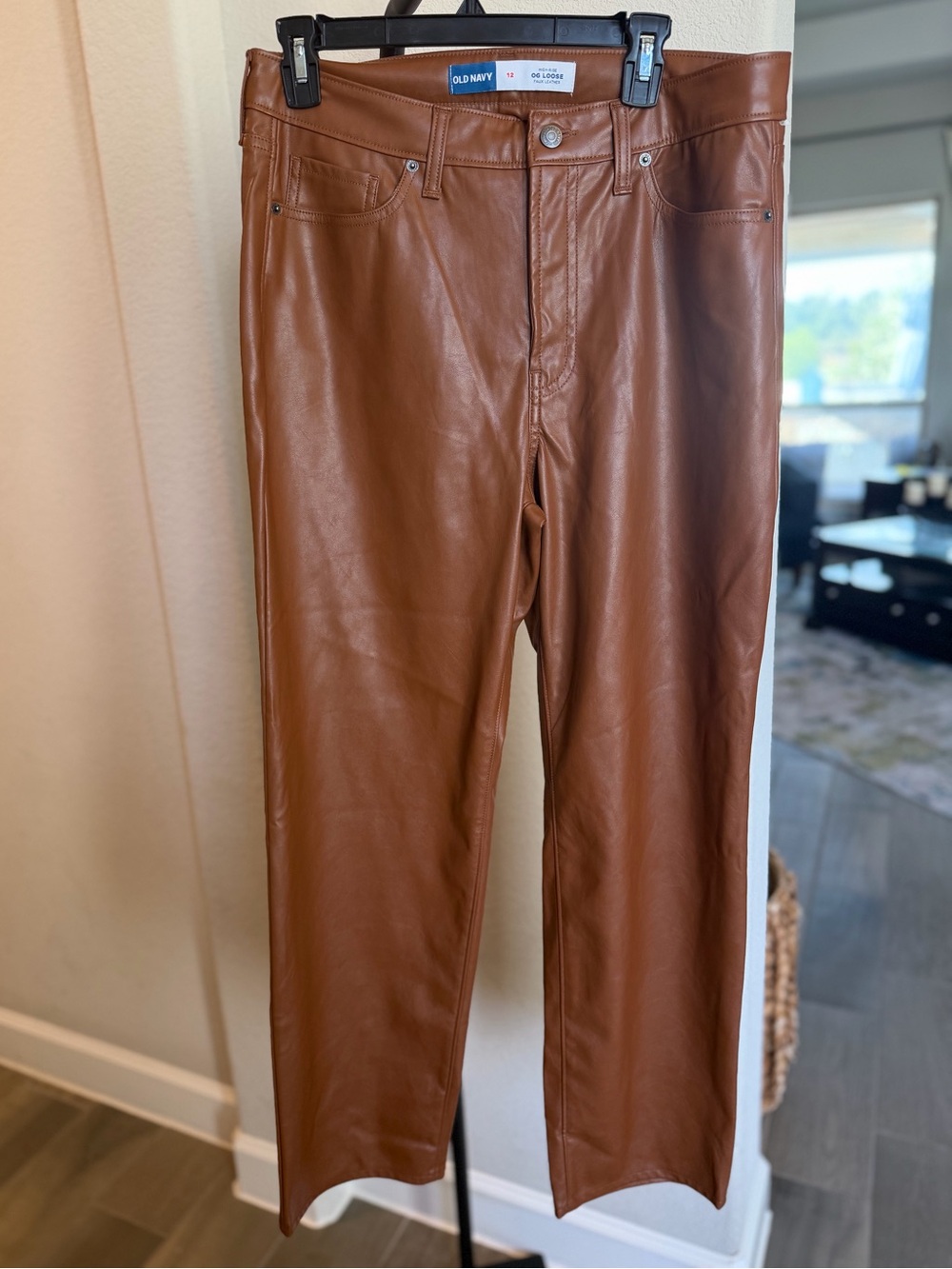 Old Navy High Rise OG Loose Faux Leather Straight-Leg Pants — Cognac 12